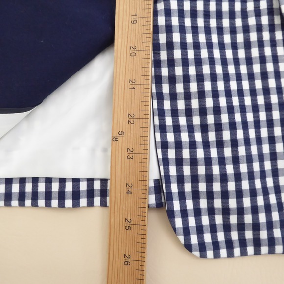 J Crew Puckered Gingham Blazer Jacket Navy Blue Lapel White Cotton Womens Size 4 - Picture 10 of 11